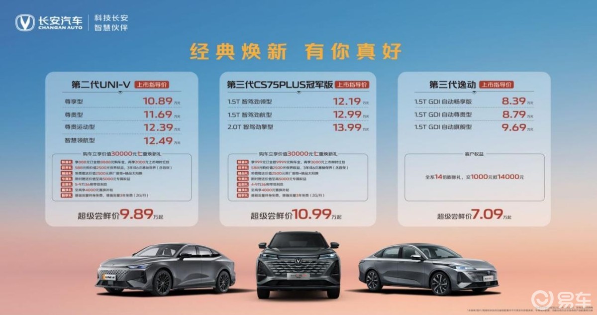 尝鲜价7.09万元起，长安三款新车正式上市