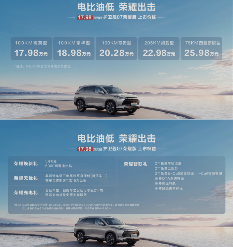 最高降3万元，增配降价体验进阶，比亚迪护卫舰07荣耀版上市